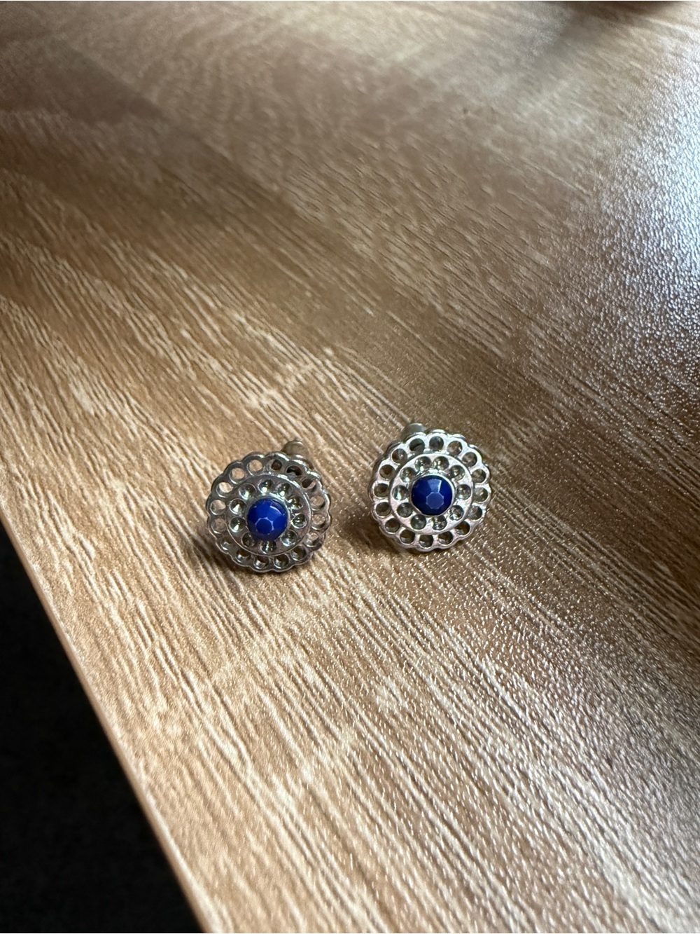 Silver and Blue Floral Stud Earrings
